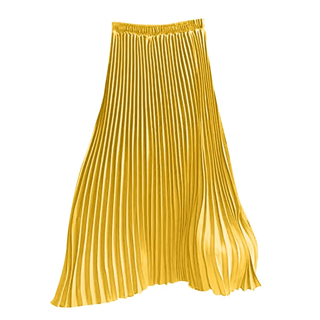 

Womens Solid Color Summer Skirts Pleated Elegant Midi Elastic Waist Flared Skirt Solid Color Party beach Casual Women Skirt
