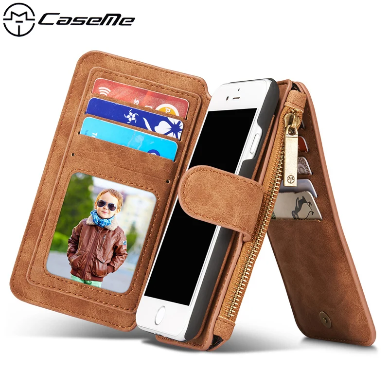

For iPhone 7 4.7'' Retro Quality Leather Case Zipper Wallet Card Multifunction Magnetic Phone Bag Back Cover For Apple iPhone7