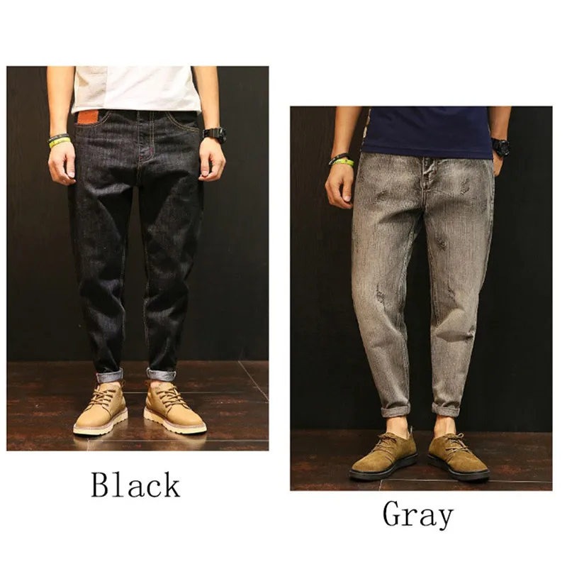 Loose Hip-hop Harem Pants Fashion Casual Solid Washed Patchwork Jeans Trousers with Pockets Streetwear Large Size XS-4XL (15)