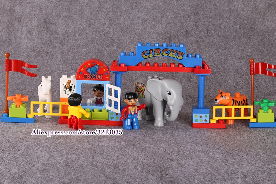 Blocos de Construção Brinquedos para Crianças Duplo Grandes Partículas Circo Mostrar Clássico Educacional Tijolos Caixa Original 65 Pçs 13 Brinquedos e hobbies