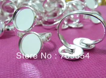 

100pcs/lot Christmas gift 12mm pad silver plated charm double ring blank setting ring base
