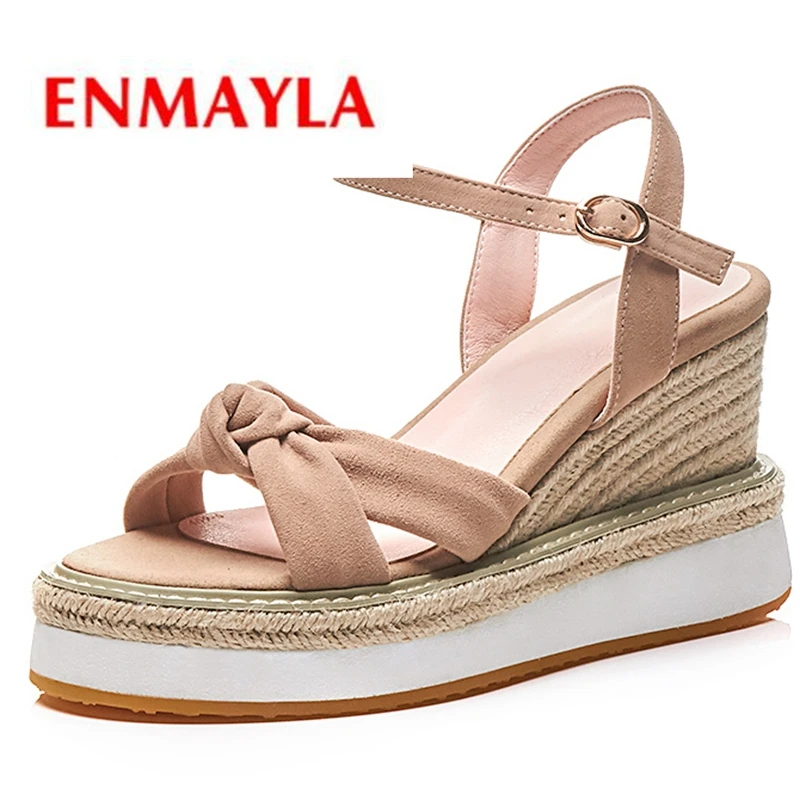 

ENMAYLA Kid Suede Basic Casual Woman Sandals 2019 Summer Buckle Strap Women Fashion High Heel Sandals Size 34-40 LY1101