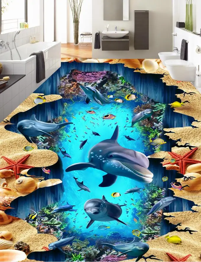 Wall Paper Decor For Home 3d Flooring Dolphin Large Paper Wall