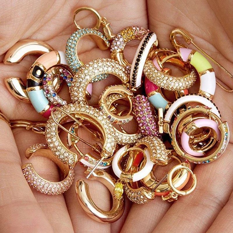 JUJIA модные радужные Кристальные серьги для женщин CZ золотые серьги-кольца Свадебные вечерние массивные ювелирные изделия
