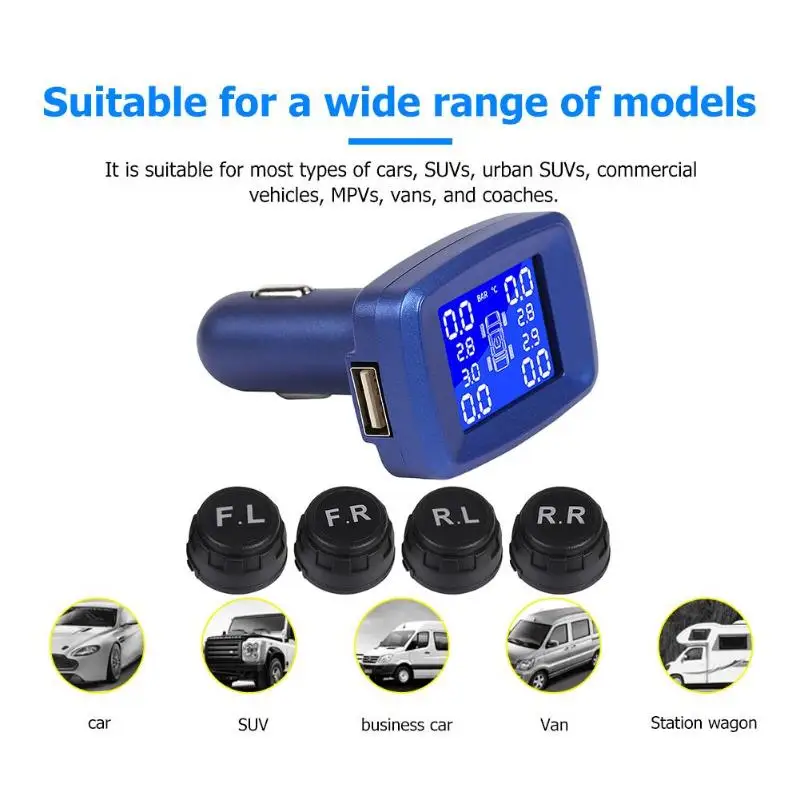 TY14A lcd Автомобильный TPMS контроль давления в шинах температурный сигнал с 4 внешними датчиками одновременный дисплей давления и температуры - Тип: С прикуривателем