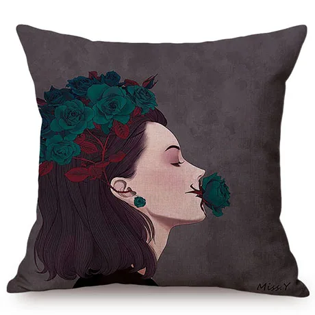 Nordic Beautiful Girl Cute Self-Portrait Sofa Decorative Cushion Cover Flower Butterfly Room Small Fresh Decor Throw Pillow Case K89-9