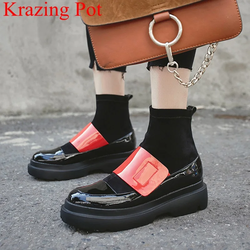 

2018 new arrival thick bottom high heels flock mixed colors ankle boots solid elegant casual winter runway fashion boots L53