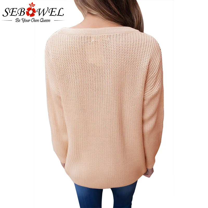 Khaki-Sexy-V-Neck-Lace-up-Front-Sweater-LC27738-16-2