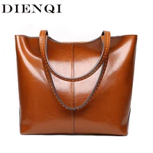 DIENQI New Fashion Real Genuine Leather Handbags Women Brown Purse Luxury Large Tote Bag Handbag Shoulder Bag sac a main