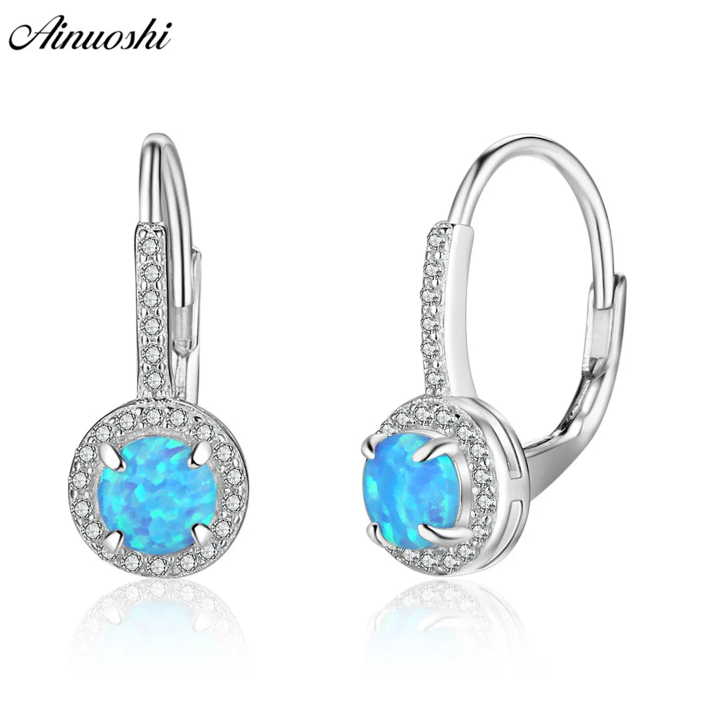 

AINUOSHI Colorful Opal Round Hoop Earrings Genuine 925 Sterling Silver Blue Opal Earrings Fashion Jewelry Accessory for Female