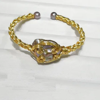 

Original Design Natural Fresh Water Purple Pearl Adjustable Bangle For Women Gift Fine Jewlery Pulseras Mujer