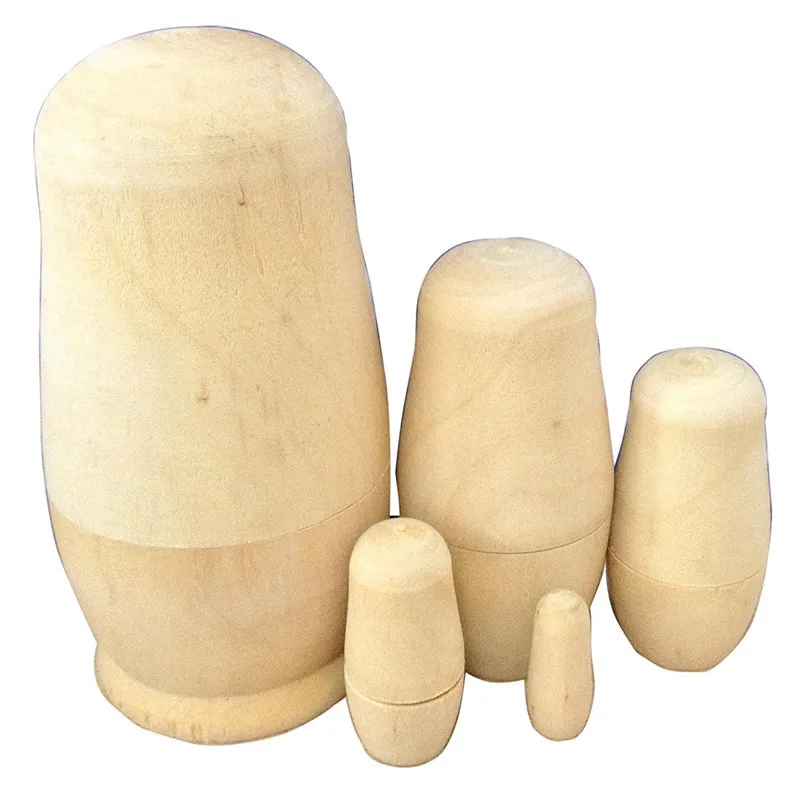 Blank DIY Unpainted Wooden Embryo Russian Nesting Dolls Matryoshka Toys  Make Your Own Doll Set of 5Pcs  (3)