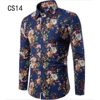 

Men's long-sleeve shirt popular casual new long-sleeve shirt cotton and linen printed long-sleeve shirt m-5xL