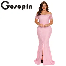 Gosopin New Fashion Women Floral vestidos Elegant Vintage Retro Lace Dress Long Pink Plus Size Off Shoulder Lace Gown LC61602