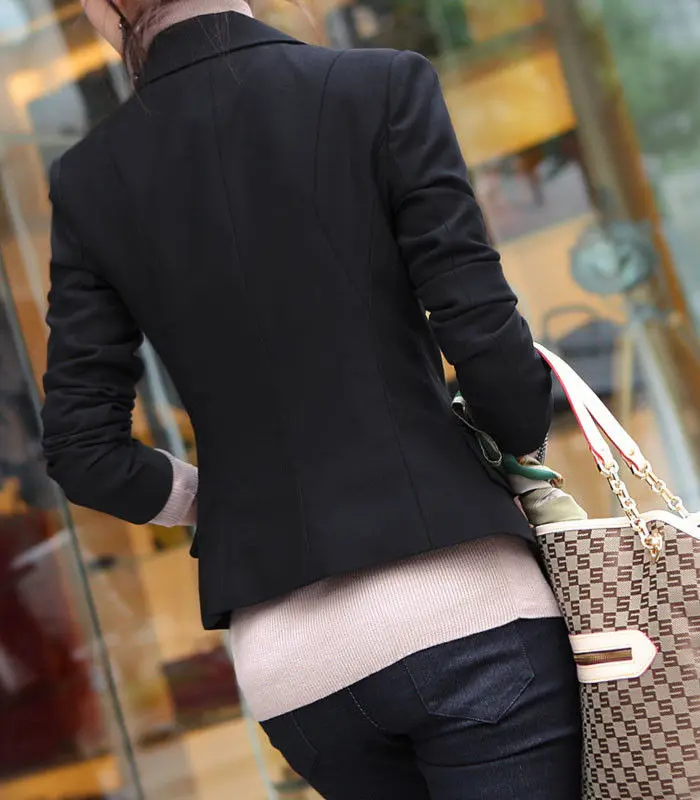 Лидер продаж; женский Одноцветный Тонкий Повседневный пиджак в деловом стиле с одной пуговицей; пиджак; пальто; Верхняя одежда; Цвет Черный