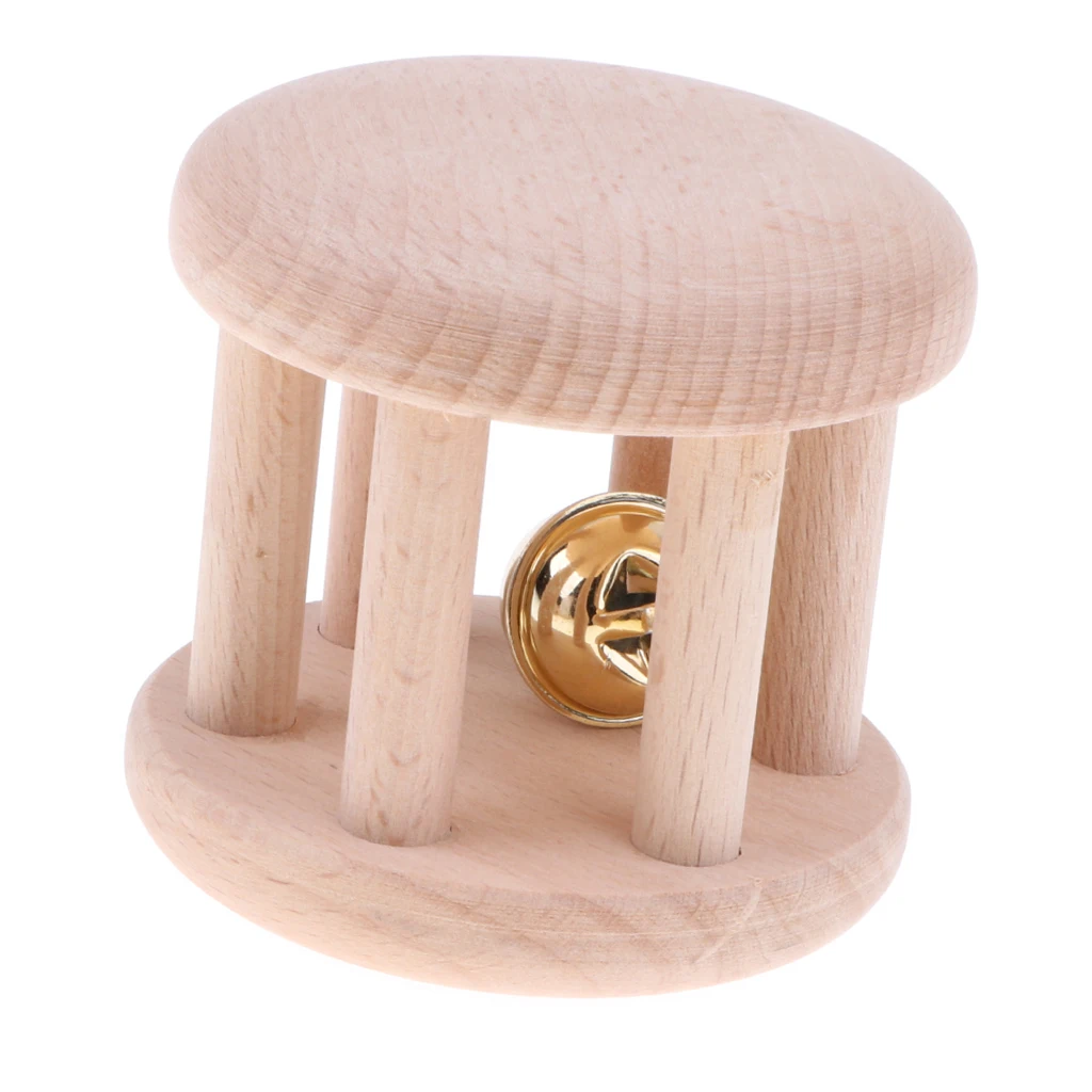Montessori Styled Natural Wooden Baby Rattle Grasping Sensory Toy for Baby Toddlers Developmental - Handbell Rattle