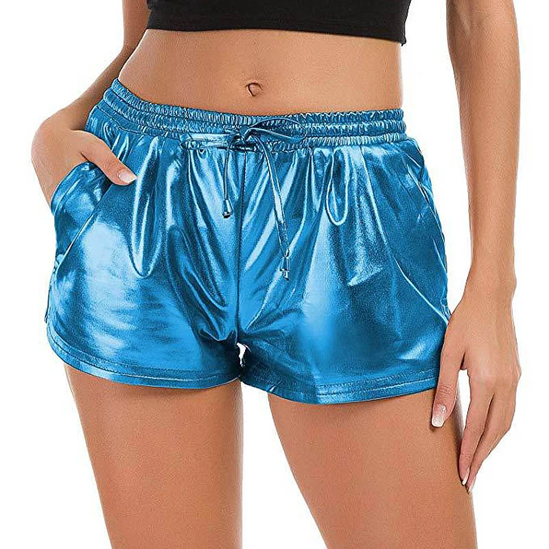 Summer PU Leather Road Shorts Solid Casual Short Femme Female Celebrity Party Club Women Elastic Waist Bright Shorts Plus Size Summer PU Leather Road Shorts Solid Casual Short Femme Female Celebrity Party Club Women Elastic Waist Bright Shorts Plus Size