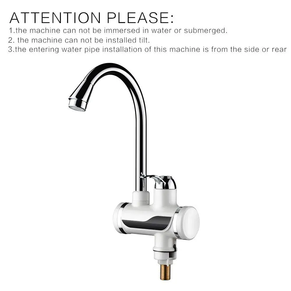 Kbxstart Tankless Electric Hot Water Heater Faucet 110V Kitchen Heating Dispenser Tap With US Plug LED Display Under Inflowing