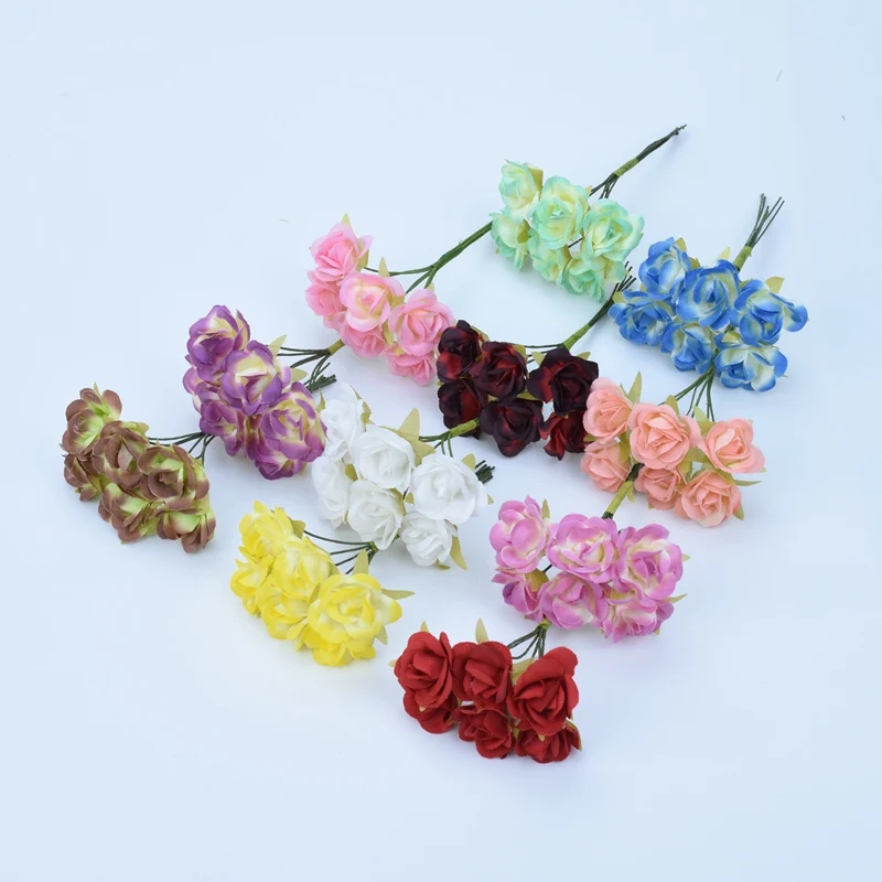 

6pcs/lot cheap rose DIY wedding home christmas birthday new Year car decoration fake artificial flowers gifts pompons