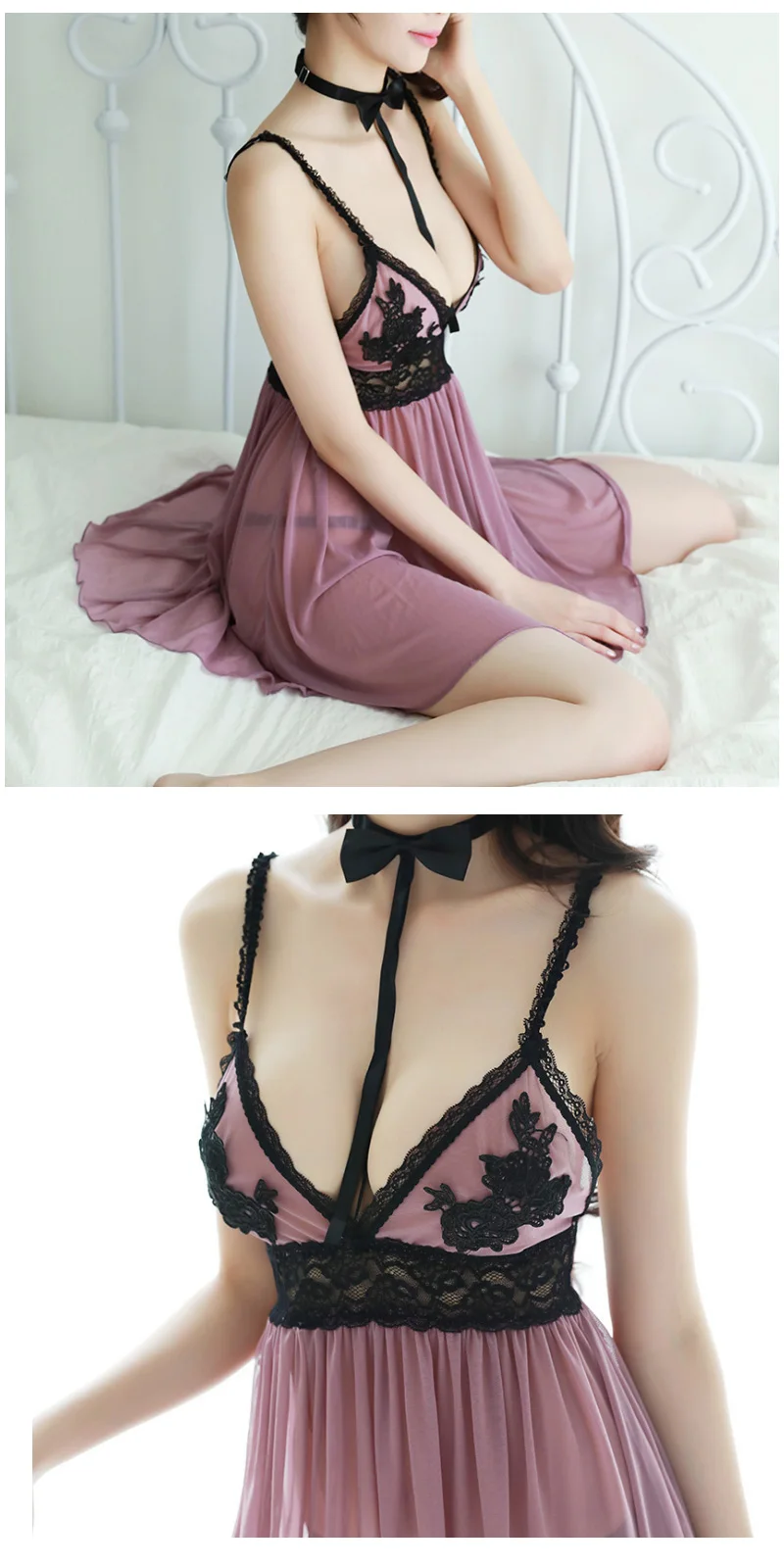 Summer Women Soft Sexy Nightwear Backless Night Dress Women Sexy Lace Lingerie Sleepwear Nightgown Night Gown Night Wear Dress (5)