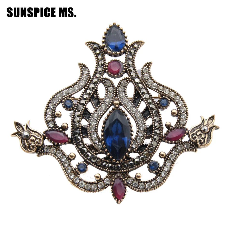 New Antique Morocco Flower Brooch Retro Gold Color Brooches Broches Crystal Woman Hijab Pins High Quality Jewelry Drop Shipping | Украшения