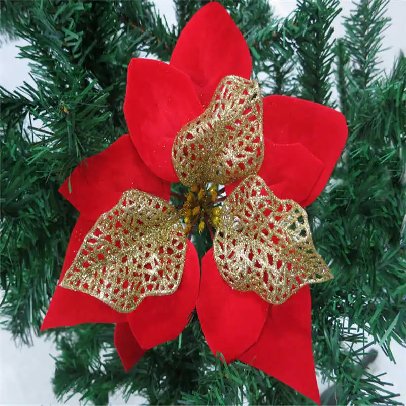 2018 Christmas Tree Decorations Artificial Flowers Xmas 20cm Poinsettia Glitter Flower Wedding Ornament Decor 20cm #2n8 (3)