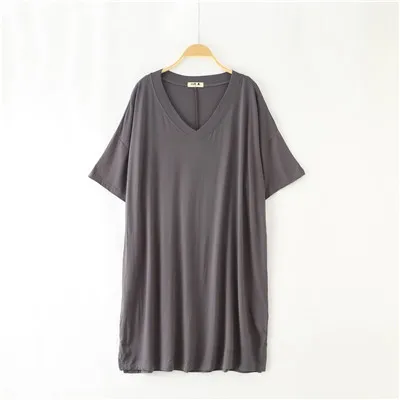 irongrey Женское ночное платье плюс размер VNeck Модальная одежда для сна с коротким рукавом ночная рубашка домашнее платье Большой размер ночная рубашка - Цвет: irongrey
