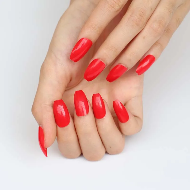 

24pcs latest candy color coffin-like fake nails Bright red G231