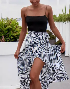 

2019 Summer Fashion Women Wrap Sarong Long Skirt Zebra-Stripe High Waist Beach Cover Up Bohemian Boho Smock Skirts