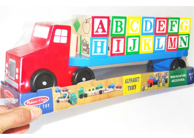 

New wooden toy Wooden letter building block car carrying car wooden car baby toy Free shipping