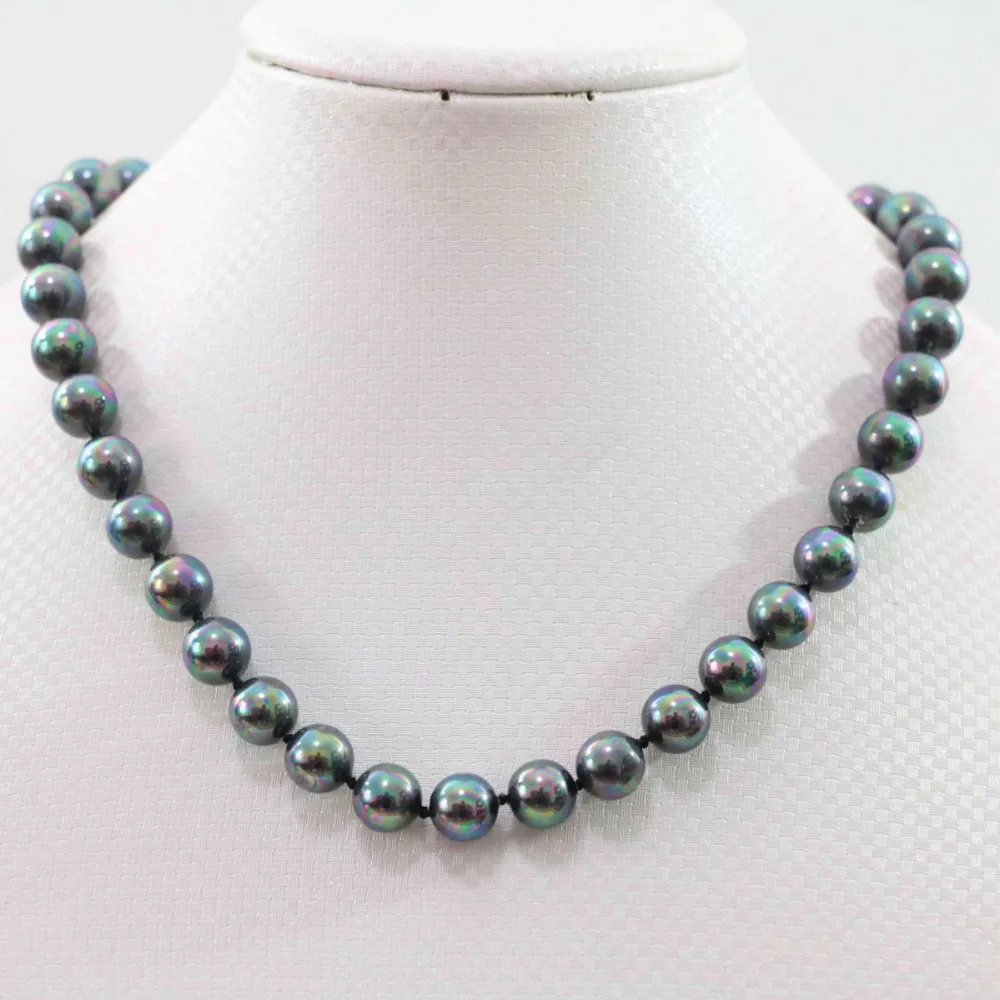

FREE SHIPPING HOT sell new Style >>> Elegant black rainbow color shell round beads 10mm charms women necklace 18"