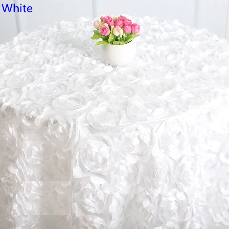 

White colour wedding table cloth embroider rosette flower 3D table cover hotel banquet party round tables decoration on sale