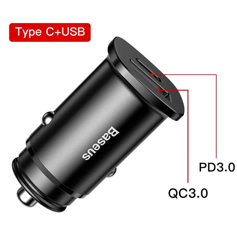 Baseus 30 Вт автомобильное зарядное устройство USB C PD быстрое зарядное устройство для iPhone 11 Pro Max Быстрая зарядка 4,0 3,0 зарядное устройство для телефона Xiaomi HUAWEI samsung - Тип штекера: PD3.0 QC4.0 Black