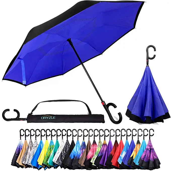 Защита от ультрафиолета, уникальный ветрозащитный брелла, открывающийся лучше, чем большинство зонтов, реверсивный складной двуслойный - Color: 12