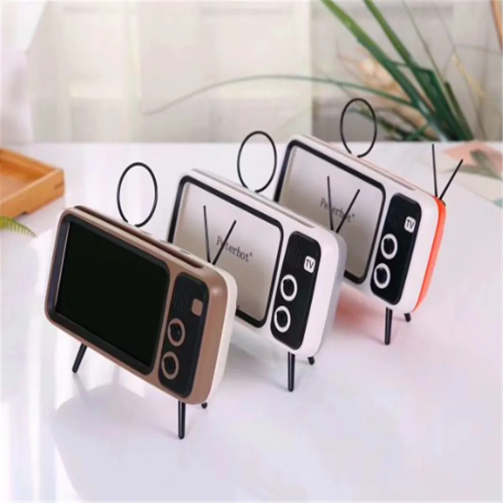 bluetooth retro mobile phone stand novelty speaker hi fi hands free boombox vintage tv set mini portable external speaker