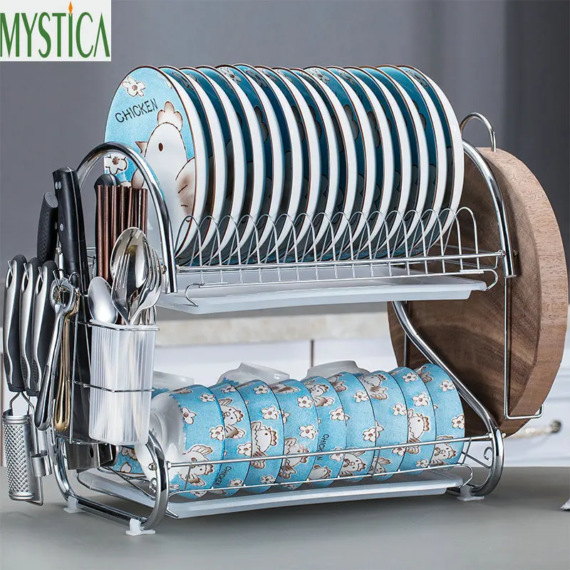 S Shaped 2 Layers Iron Dish Rack Tableware Storage Shelf Kitchen Plate