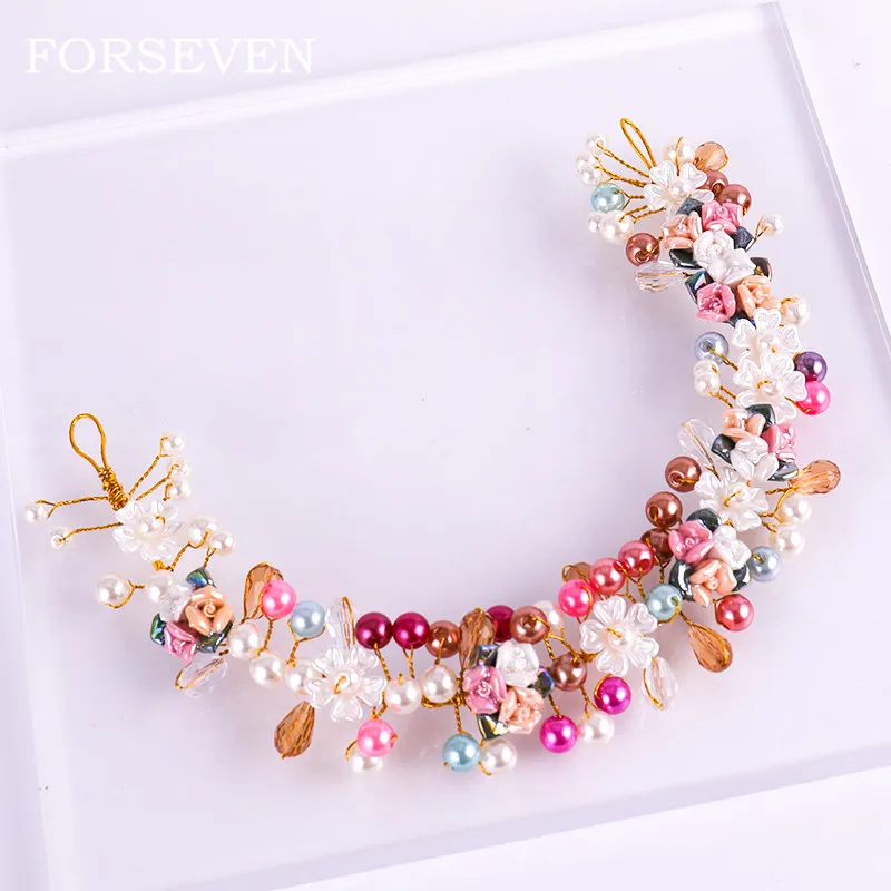 

Handmade Pearl Head Piece Bridesmaid Hair Accessories Colorful Pearl Bride Headdress Bridal Hair Jewelry Beaded Wedding Hairband