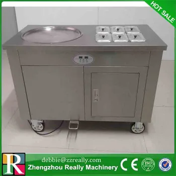 

HIgh quality single pan fried ice cream machine with 6 cooling tanks fry ice cream roll machine shipping by sea