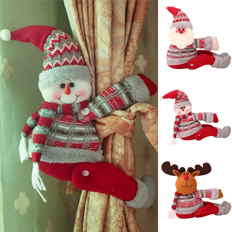 Large Size Christmas Curtian Tieback Cute Santa Claus Snowman Elk Dolls For Kids Curtain Buckles Christmas Decorations For Home