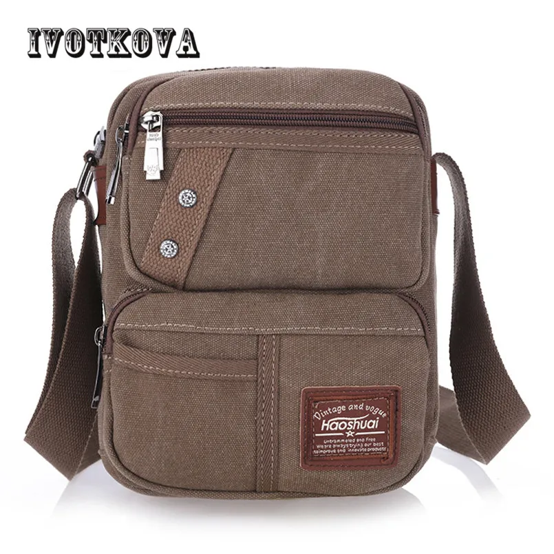 

IVOTKOVA Famous Brand Design Canvas Men Bag Casual Business Canvas Mens Messenger Bag Vintage Men's Crossbody Bag bolsas male
