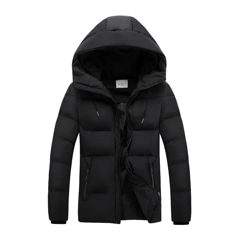 Новинка, зимние мужские куртки, модная мужская однотонная куртка с капюшоном, приталенная Мужская теплая Толстая парка, Теплая мужская брендовая куртка LA755 - Цвет: Black