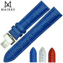 MAIKES Bule Genuine Leather Watch Band With Stainless Steel Folding Buckle 16mm 18mm 20mm Watch Strap MAIKES Bule Genuine Leather Watch Band With Stainless Steel Folding Buckle 16mm 18mm 20mm Watch Strap