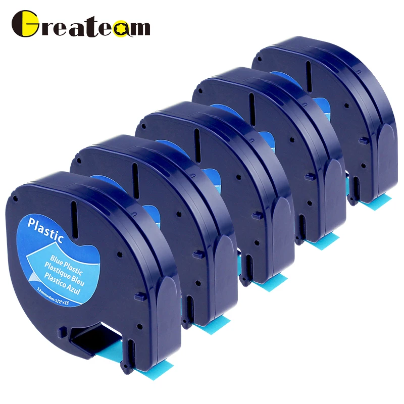 Greateam 5 шт 91205 совместимый для DYMO LetraTag этикетки ленты 91225 91335 59426 черный на голубом 12