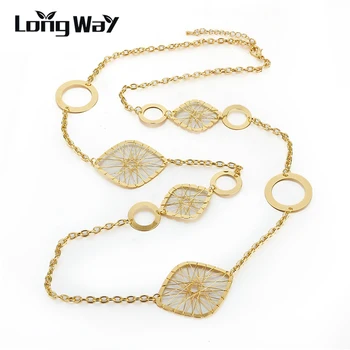 

LongWay necklaces 3 Color Necklaces Women Retro Leaves Charm Long Chain Necklace For Female Necklace Jewellery SNE160127