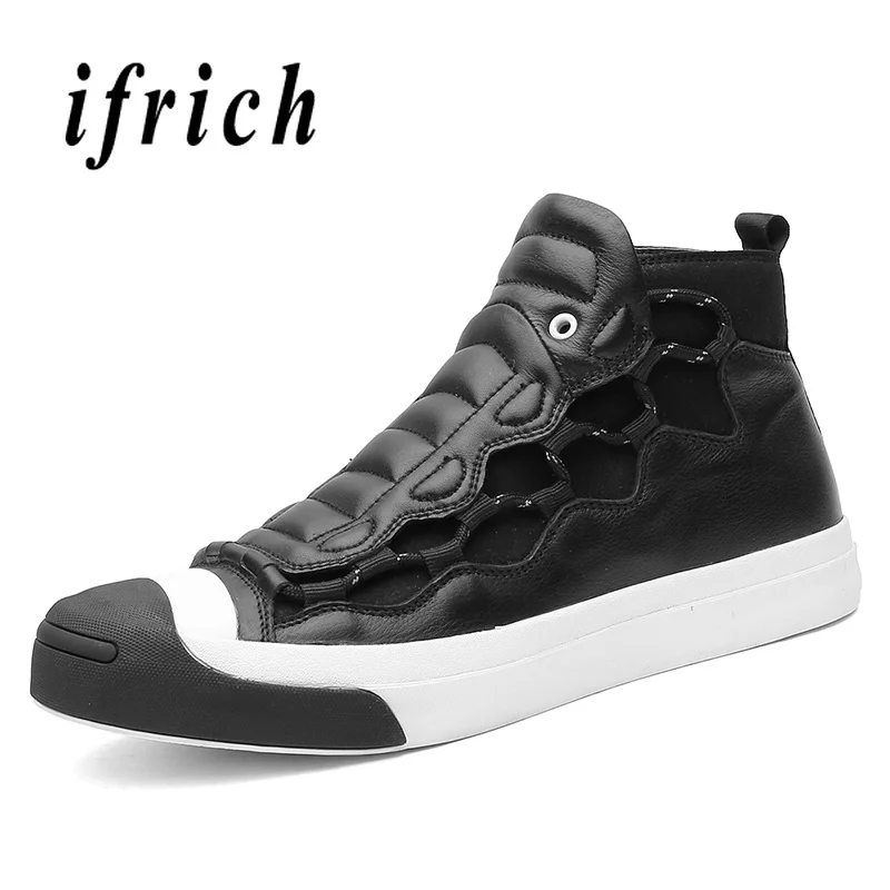 

Tow Style Youth Casual Shoes for Male High Top Men Luxury Brand Shoes Genuine Leather Walking Men Shoes Black Casual Sneakers