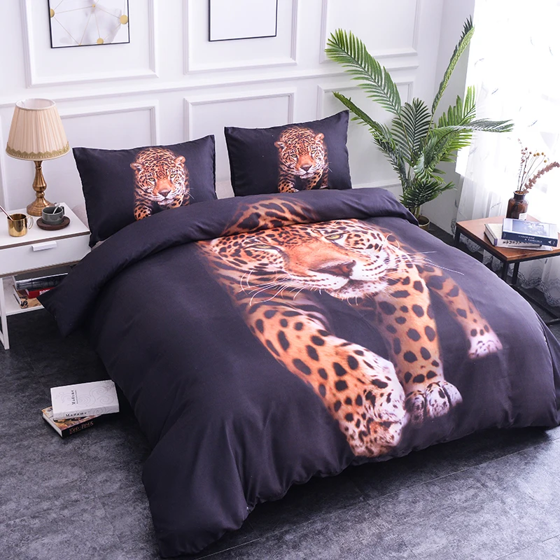 

ZEIMON Animals Bedding Set Polyester Home Textiles Wolf Lion Leopard Printed Queen Size Duvet Cover Set 2/3pcs Bedclothes
