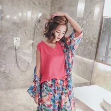 Женские пижамные комплекты; коллекция года; сезон осень; женская пижама из трех предметов с длинными рукавами; милая одежда для сна с цветочным принтом для девочек; домашняя одежда