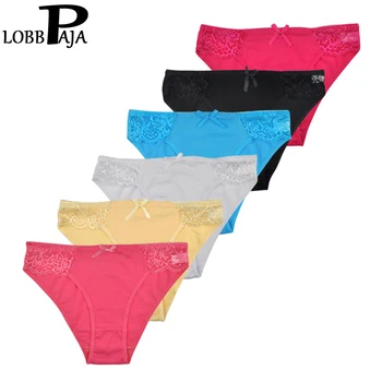 

LOBBPAJA 6 pcs / Lot Woman Underwear Cotton Women's Sexy Panties Low Rise Lace Girls Briefs Ladies Lingerie Knickers LP148