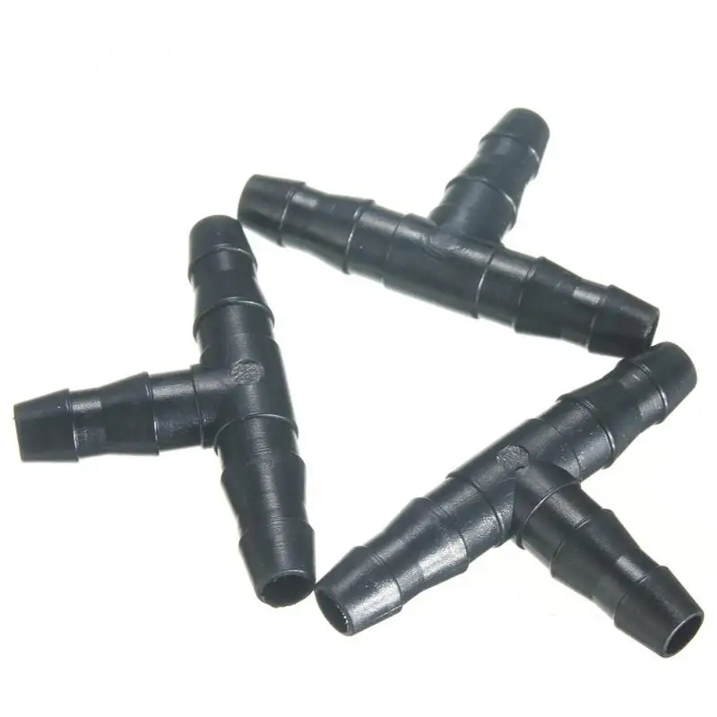 

50pcs/lot Black High quality Barb Tee Connector 1/4 Inch Hose Garden Lawn Watering Irrigation Connector 4/7 Mm Hose Connector