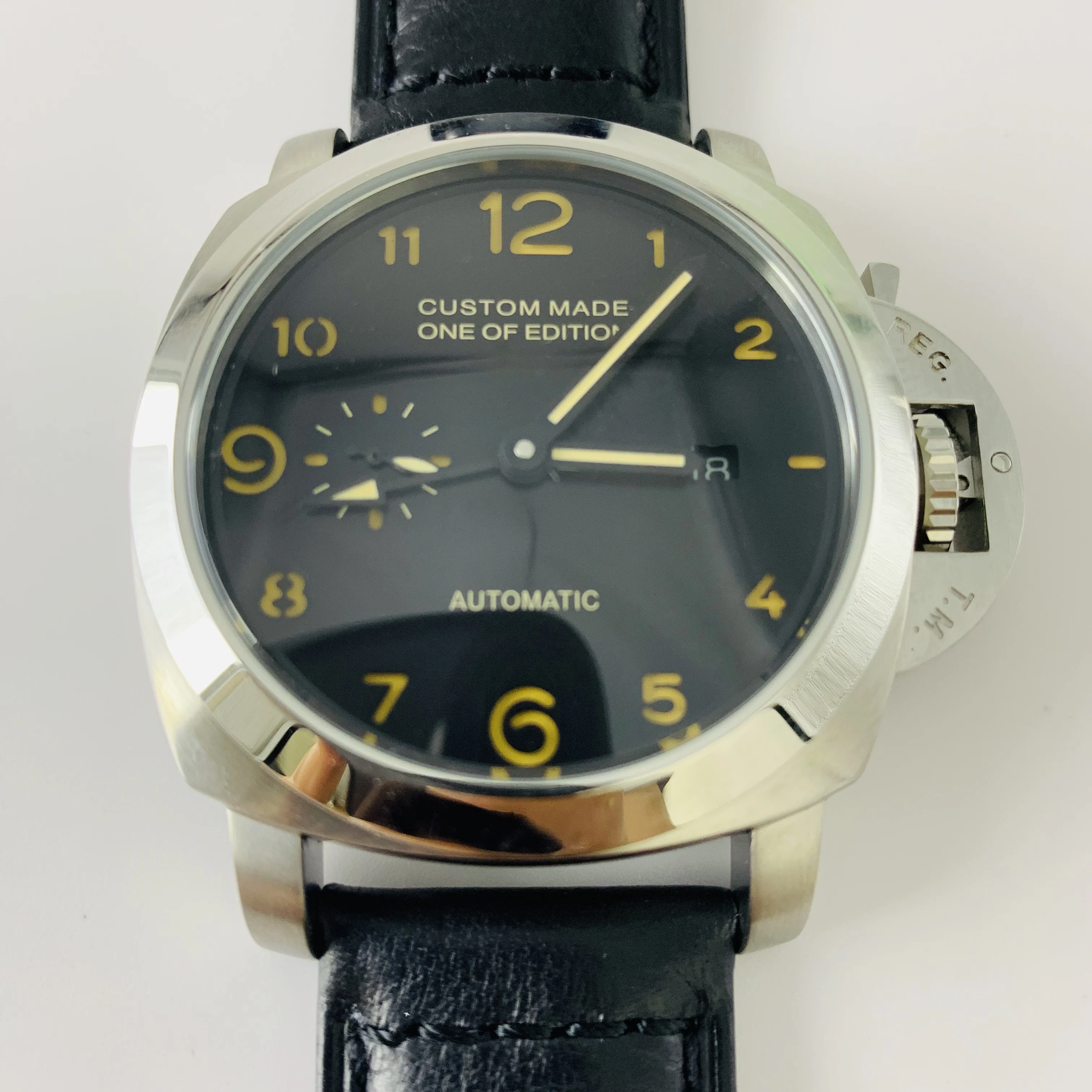 

44mm Luxury Brand Fashion Leather Top Dual time zone GMT Automatic Watch Men Mechanical Military Mens Watch